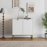 Garvee Aparador Moderno 80 cm con Puertas Chevron y Estante, Madera y Metal, Elegante para Comedor y Sala, Durable, Dorado - Blanco