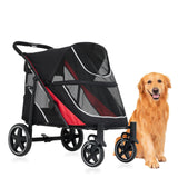 Garvee Cochecito Todo Terreno Plegable de Malla Transpirable para Paseo de Mascotas Mayores o Enfermas Negro y Rojo