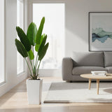 Garvee Planta Artificial Hoja de Banano 143 cm, Árbol Tropical con Maceta Blanca Alta, Decoración para Salón y Oficina - Palmera del Viajero (Hojas Grandes)