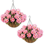 Garvee Set de 2 Cestas Colgantes de Geranios Artificiales con 12 Flores Realistas Resistentes a la Intemperie 30 cm Rosa - Rosa