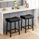 Garvee Taburetes de Barra Modernos 61 cm Set 2, Asiento Curvo PU Cuero, Estructura Metálica, Sin Respaldo, Negro, Cocina y Bar Hogar