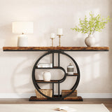 Garvee Mesa De Entrada 120 Cm Consola Industrial Con 5 Estantes Marco Metálico En O Tablero MDF Resistente Para Salón Y Pasillo - Vintage