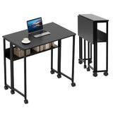 Garvee Escritorio Plegable con Ruedas y Estante de Almacenaje, Mesa Compacta 80 cm para Oficina en Casa, Acero Robusto, Fácil Montaje, Móvil y Ahorrador de Espacio - Negro