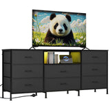 Garvee Meuble TV LED Avec 8 Tiroirs, Éclairage LED Intégré, Cadre Acier Pour Salon Et Chambre, 160x35x68 cm, Noir - Gris