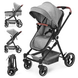 Garvee Cochecito Bebé 2en1 Alto Visión S600 Sistema Viaje Compacto Ligero Reversible Plegable Gris Claro - Gris