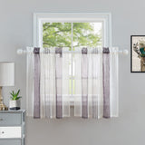 Garvee cortinas transparentes para Cocina, Cortina Transparente Corta para ventana de Baño Teñida a Rayas, Morada, 69×76 cm, 2 Paneles