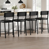 Garvee Set de 4 Taburetes de Bar con Cojín Grueso y Respaldo, Altura 25 in, MDF y Acero, Resistente y Elegante para Cocina y Comedor, Negro - Negro retro