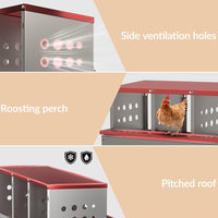 Garvee Caja de Anidación para Gallinas 2 Capas 10 Compartimentos, Acero Galvanizado, Con 10 Huevos Falsos, Antióxido Ventilada, Percha Piso Deslizante, Resistente al Agua, Rojo