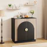 Garvee Buffet Moderno De Medio Siglo Con Puertas Acanaladas, Estantes Ajustables, Estructura Reforzada, Negro Marrón Para Comedor