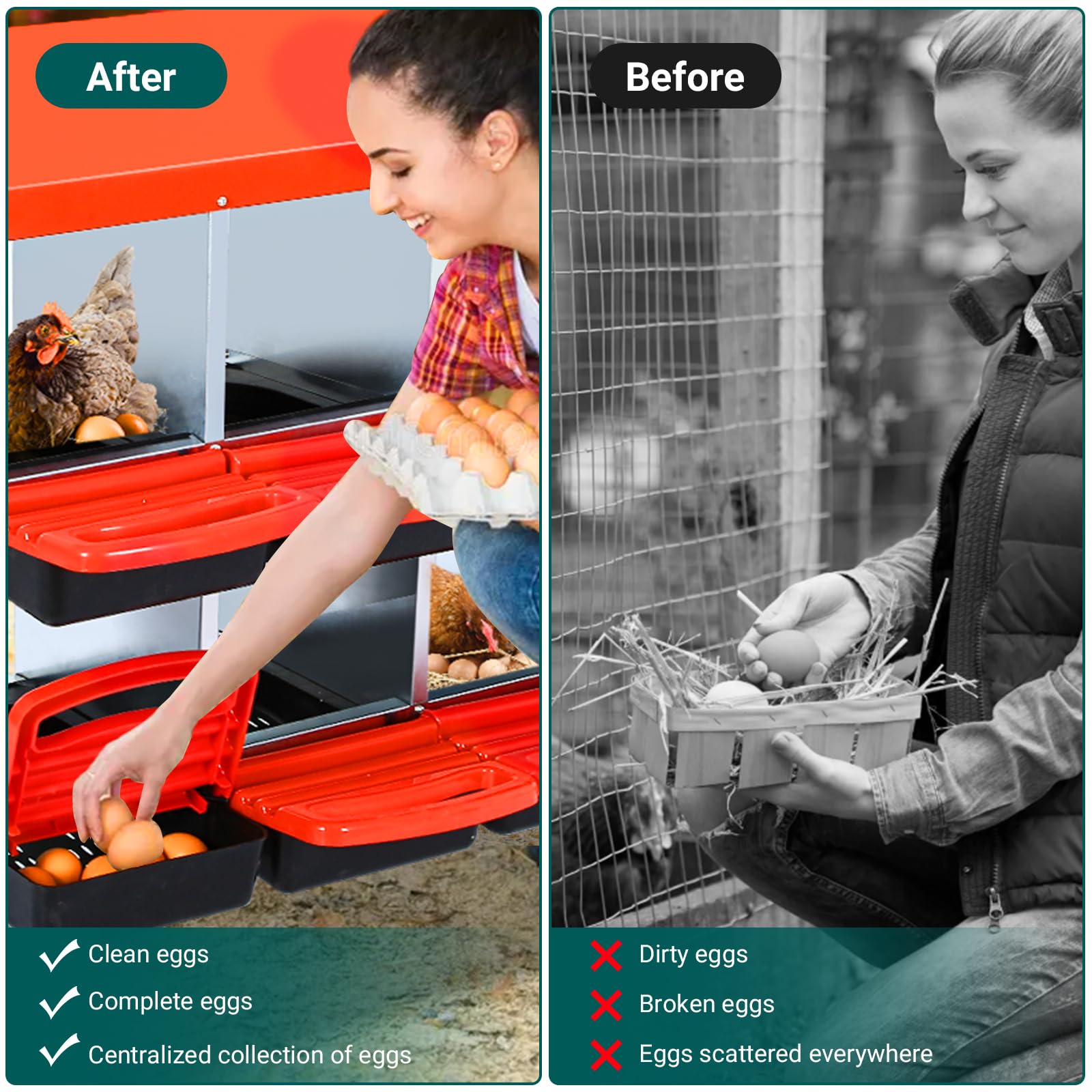 Garvee Caja de Anidación para Pollos 2 Niveles 6 Compartimentos, Acero Galvanizado 0.6mm con Tapa Esmaltada, Techo Impermeable, Bandejas Extraíbles Granjas, Rojo