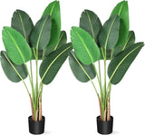 Garvee Planta Artificial Ave del Paraíso 180cm Realista 13 Hojas Material PE Maceta Negra Decoración Interior Oficina Dormitorio - Verde