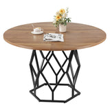 Garvee Mesa de Comedor Redonda 119 cm para 4-6 Personas, Base Metálica Estable, Madera Duradera, Fácil de Limpiar, Montaje Rápido, Cocina y Sala, Moderna - Marrón
