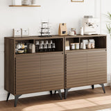 Garvee Buffet Gabinete De Almacenaje Estilo Granja Con Puertas Acanaladas Y Rejilla, Estantes Ajustables, Patas Metálicas Resistentes, Marrón Para Comedor Y Cocina - Nogal