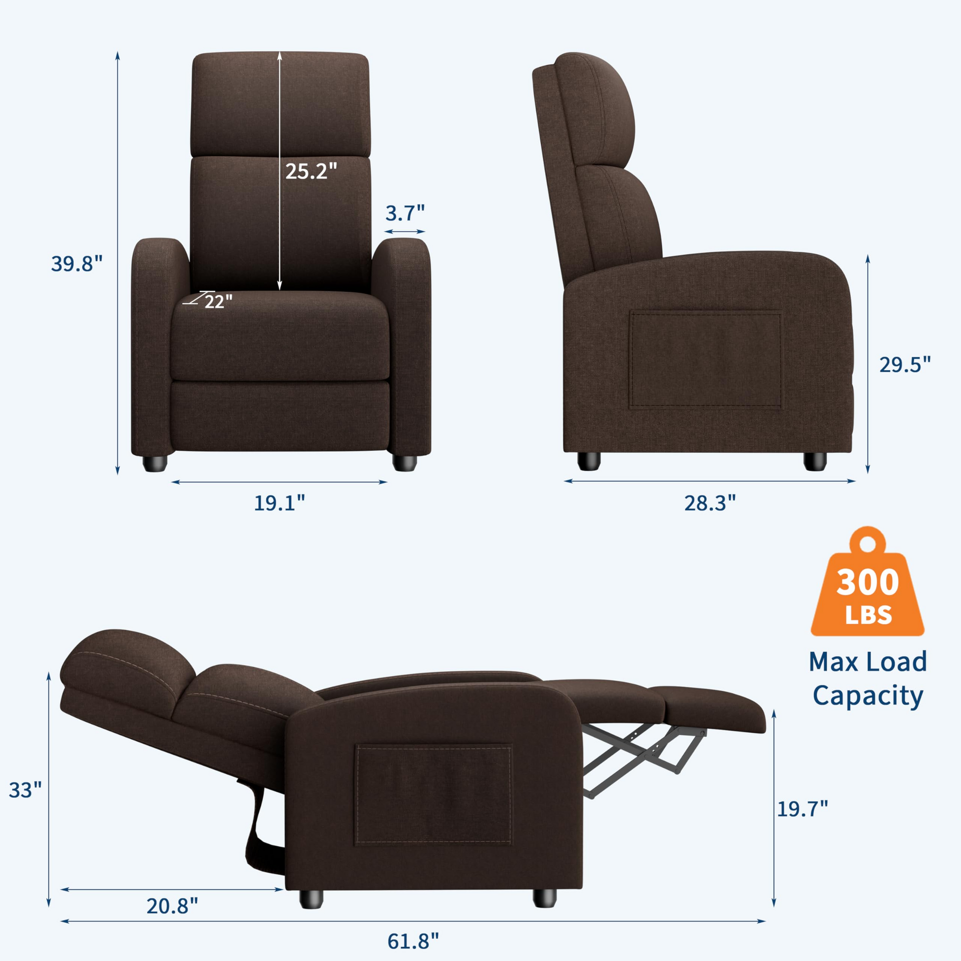 Garvee Poltrona Relax Reclinable con Schienale y Poggiapiedi Ajustables, Tela Transpirable, Diseño Compacto para Sala y Dormitorio, Estructura Robusta, Color Neutro