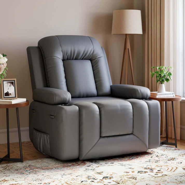Garvee Sillón Reclinable Eléctrico Power Lift con Calor y Masaje para Mayores y Movilidad Reducida, 98×95×103 cm, Cuero Sintético PU Negro