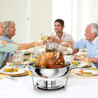 Garvee Set de Buffet Chafing Dish Redondo de Acero Inoxidable 201, 5L, Desmontable, 6 Piezas, Mantiene Temperatura, para Catering y Bodas