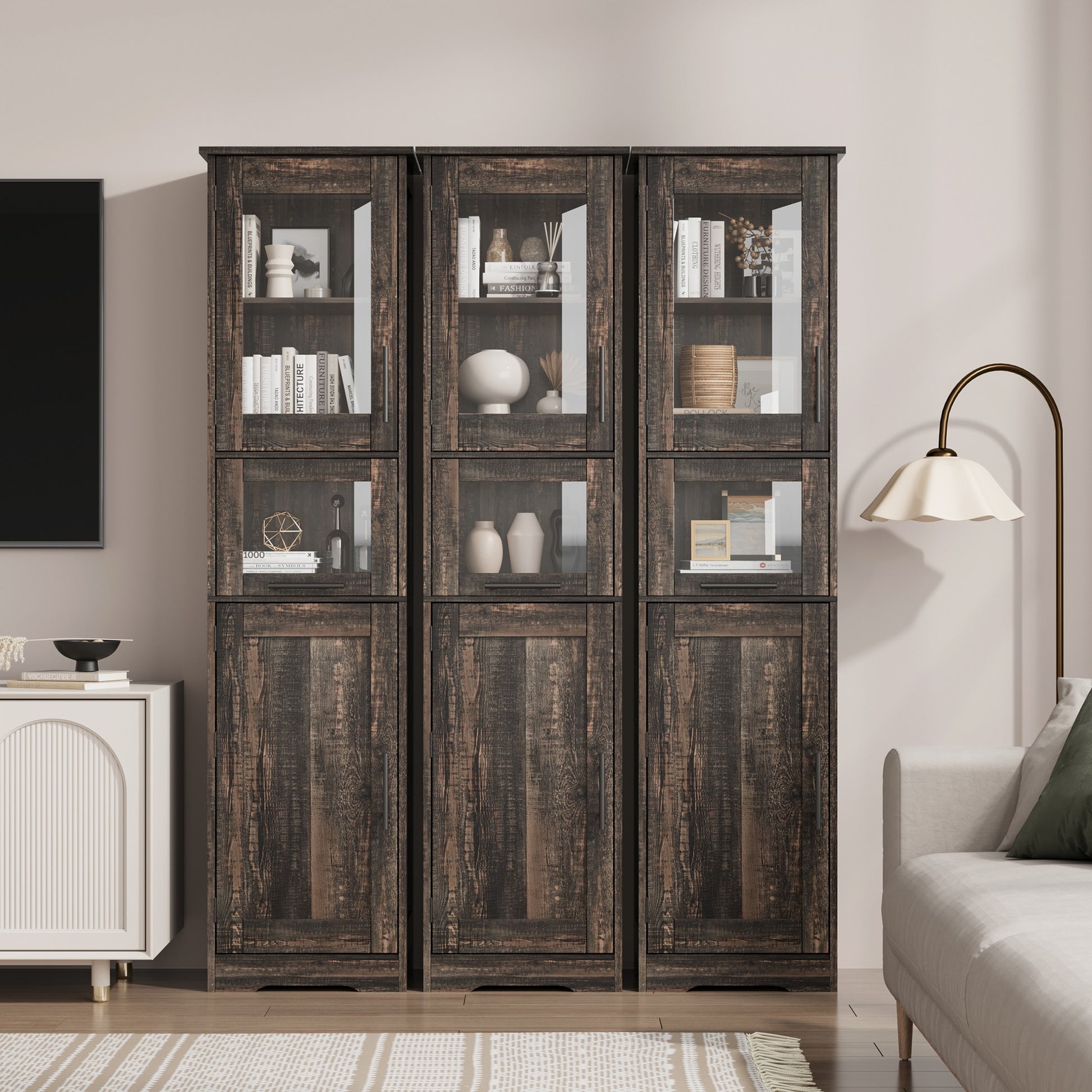 Garvee Armario Alto 170 cm Madera MDF Puerta Vidrio Templado Para Baño Cocina Diseño Compacto Blanco