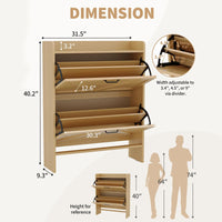 Garvee Zapatero Estrecho de Recibidor con 2 Cajones Abatibles Organizador de Zapatos Oculto de Madera MDF y Patas Metálicas Mueble Estilo Rústico, Madera Natural