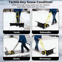 Garvee Empujador de Nieve de Acero 91.44 Cm con Ruedas, Hoja Ajustable, Mango Ergonómico y Base Protectora, Armazón Resistente para Conductores en Entradas de Vehículos, Amarillo