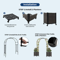 Garvee Arco de Jardín con Jardinera y Ruedas 220x240 cm, Set de Cama de Cultivo Profunda con Enrejado para Plantas Trepadoras, PP Resistente, Negro