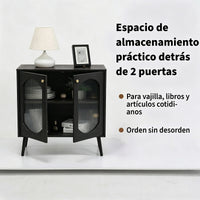 Garvee Aparador Contemporáneo de PB con 2 Puertas de Vidrio Texturizado Mueble Multifuncional para Salón o Pasillo Negro