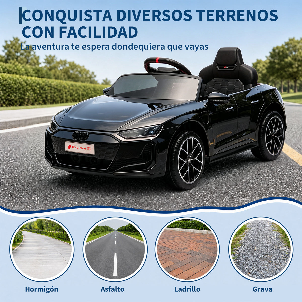 Garvee Coche Eléctrico Infantil con Licencia Audi, Batería 12 V 4,5 Ah, Doble Motor 390, Mando a Distancia, Marcha Adelante/Atrás, PP Ecológico, Negro