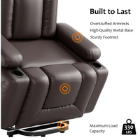 Garvee Sillón Reclinable Eléctrico con Elevación, Masaje 8 Puntos y Calor Lumbar, Cuero PU, 54-56cm Ancho de Asiento, Reclinación 135°, para Personas Mayores, Marrón