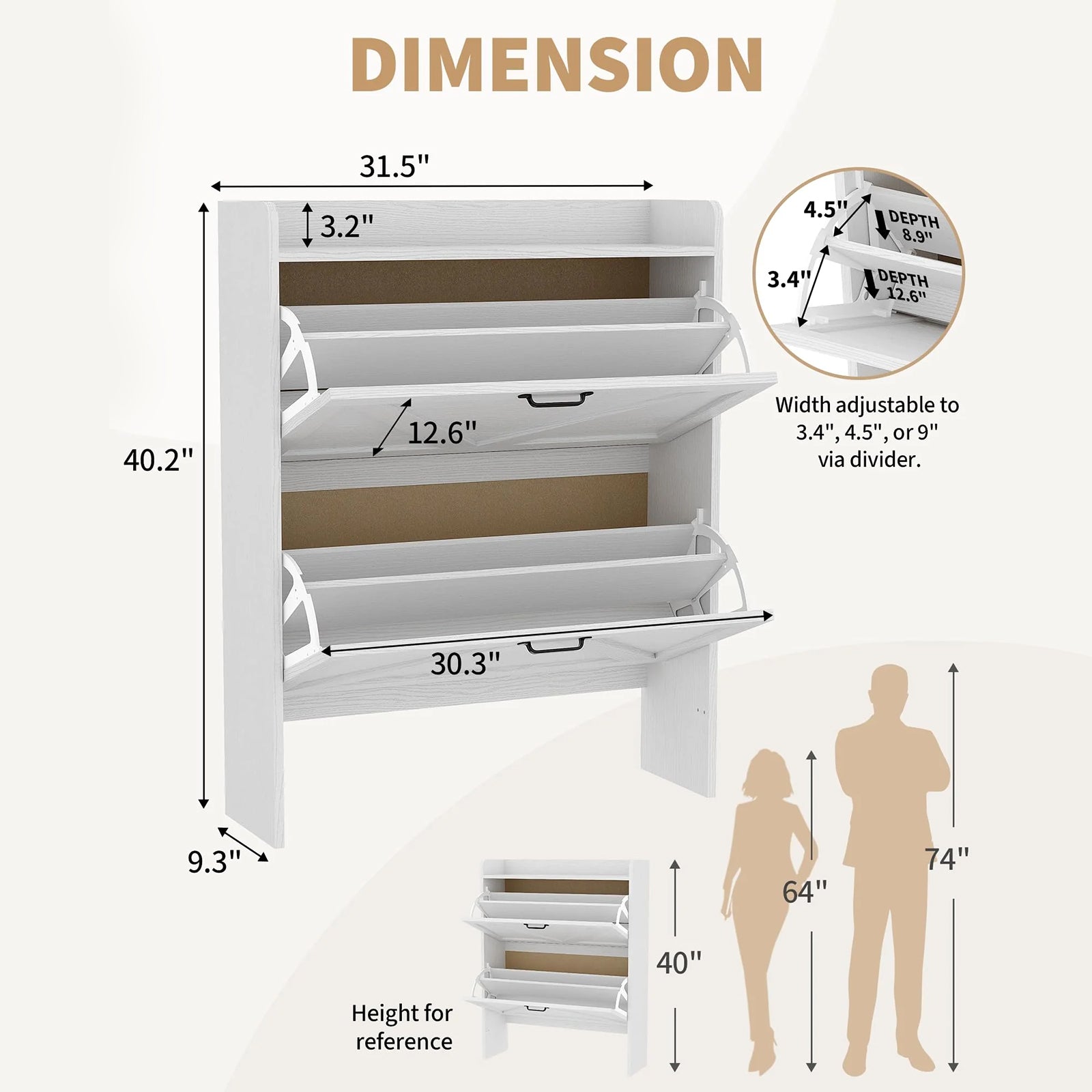 Garvee Zapatero Estrecho de Recibidor con 2 Cajones Abatibles Organizador de Zapatos Oculto de Madera MDF y Patas Metálicas Mueble Estilo Rústico, Blanco