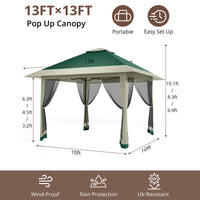 Garvee Gazebo Plegable de 396 x 396 cm con Mosquitera Perimetral y Estructura Reforzada, Protección UV 99%, Verde y Gris