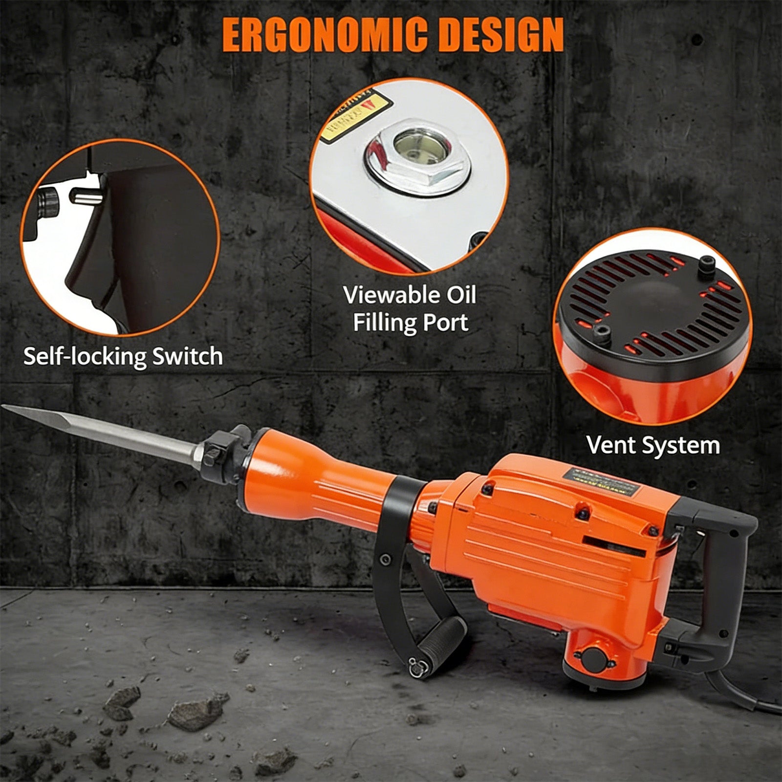 Garvee Martillo Demoledor de 1700W con Motor de Cobre y 3 Funciones de Perforación y Cincelado para Hormigón y Albañilería Pesada