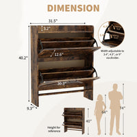 Garvee Zapatero Estrecho de Recibidor con 2 Cajones Abatibles Organizador de Zapatos Oculto de Madera MDF y Patas Metálicas Mueble Estilo Industrial Rústico, Marrón