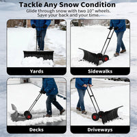 Garvee Pala de Nieve de Acero Galvanizado 73.66 Cm con Ruedas, Hoja Ajustable 7 Posiciones, Mango Ergonómico 5 Niveles, Herramienta Resistente para Propietarios de Casas en Entradas Residenciales, Negro