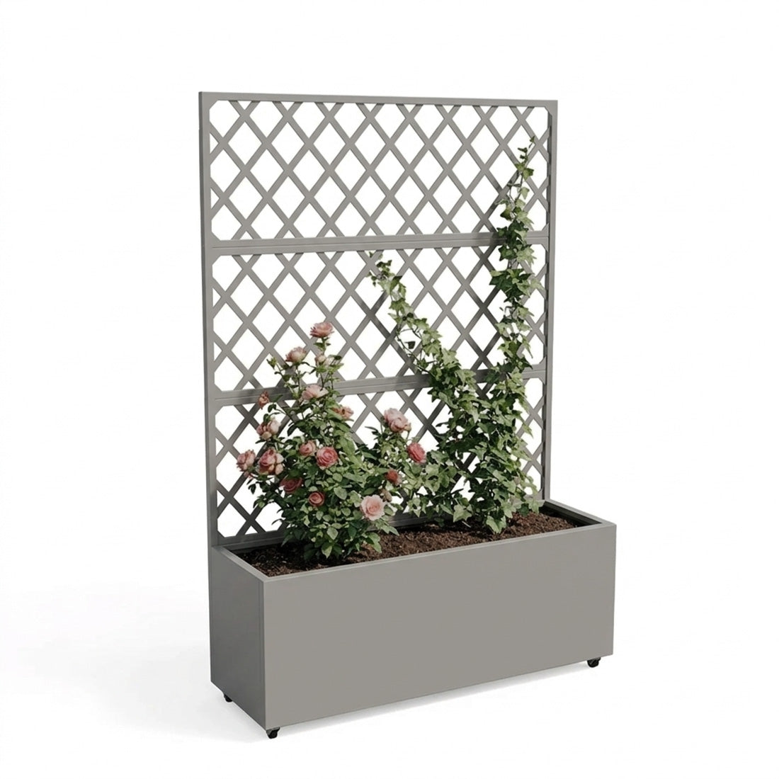 Garvee Macetero Elevado con Trellis y Ruedas, Acero Galvanizado, Móvil y Resistente para Jardín, Patio o Césped, Inteligente Drenaje, Tamaño Compacto, Color Gris
