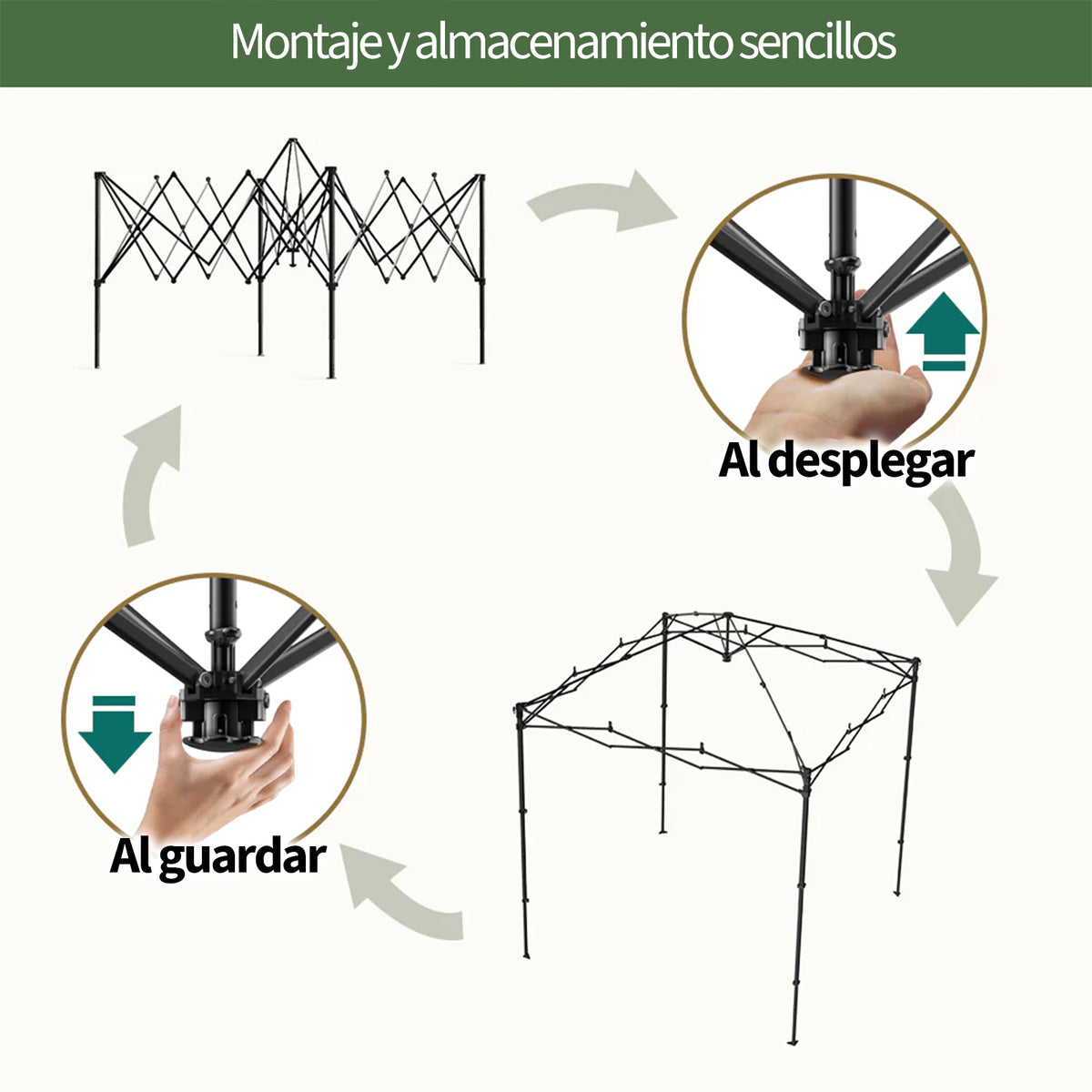 Garvee Carpa Pabellón de Jardín Plegable Pop-Up 2,2x2,2 m con Paredes Laterales Tela Oxford 150D Altura Ajustable 2,4 m Verde