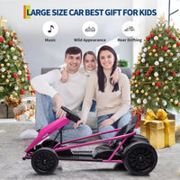Garvee Go-Kart Eléctrico 24V, 2 Motores 300W, Velocidad 13 km/h, Asiento Amplio, Música, Ruedas EVA Y Nylon, 8-12 años, Exterior, Rosa Fucsia