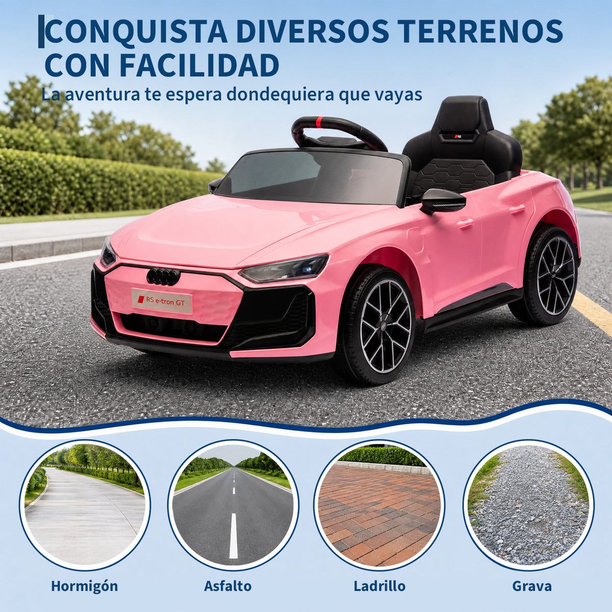 Garvee Coche Eléctrico Infantil de 12 V 4,5 Ah con Licencia Audi, Doble Modo de Conducción con Mando a Distancia, Cinturón de Seguridad, Música por USB y Doble Motor 390, Estándar EU, Rosa