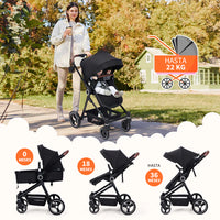 Garvee Cochecito Bebé 2en1 Alto Visión S600 Sistema Viaje Compacto Ligero Reversible Plegable Negro