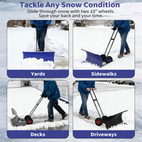 Garvee Empujador de Nieve de Acero 91.44 Cm con Ruedas, Hoja Ajustable Multiposición, Herramienta Práctica para Propietarios de Vehículos en Entradas de Coches, Azul