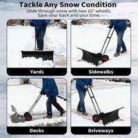 Garvee Pala de Nieve de Acero Galvanizado 91.44 Cm con Ruedas, Hoja Ajustable 7 Posiciones, Mango Ergonómico Ajustable, Equipo Potente para Conductores en Entradas de Vehículos, Negro