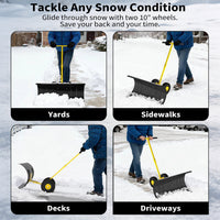 Garvee Pala de Nieve de Acero 91.44 Cm con Ruedas, Mango Ajustable y Base Estable, Diseño Ergonómico para Usuarios de Vehículos en Entradas de Autos, Amarillo