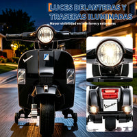 Garvee Moto Eléctrica Infantil Estilo Clásico Vespa 6V 4.5Ah con 3 Ruedas Seguras Faro LED y Música Scooter para Niños Negro