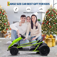 Garvee Go-Kart Eléctrico 24V, 2 Motores 300W, Velocidad 13 km/h, Asiento Amplio, Frenos de Seguridad, Música y Hupe, 8-12 años, Exterior, Verde