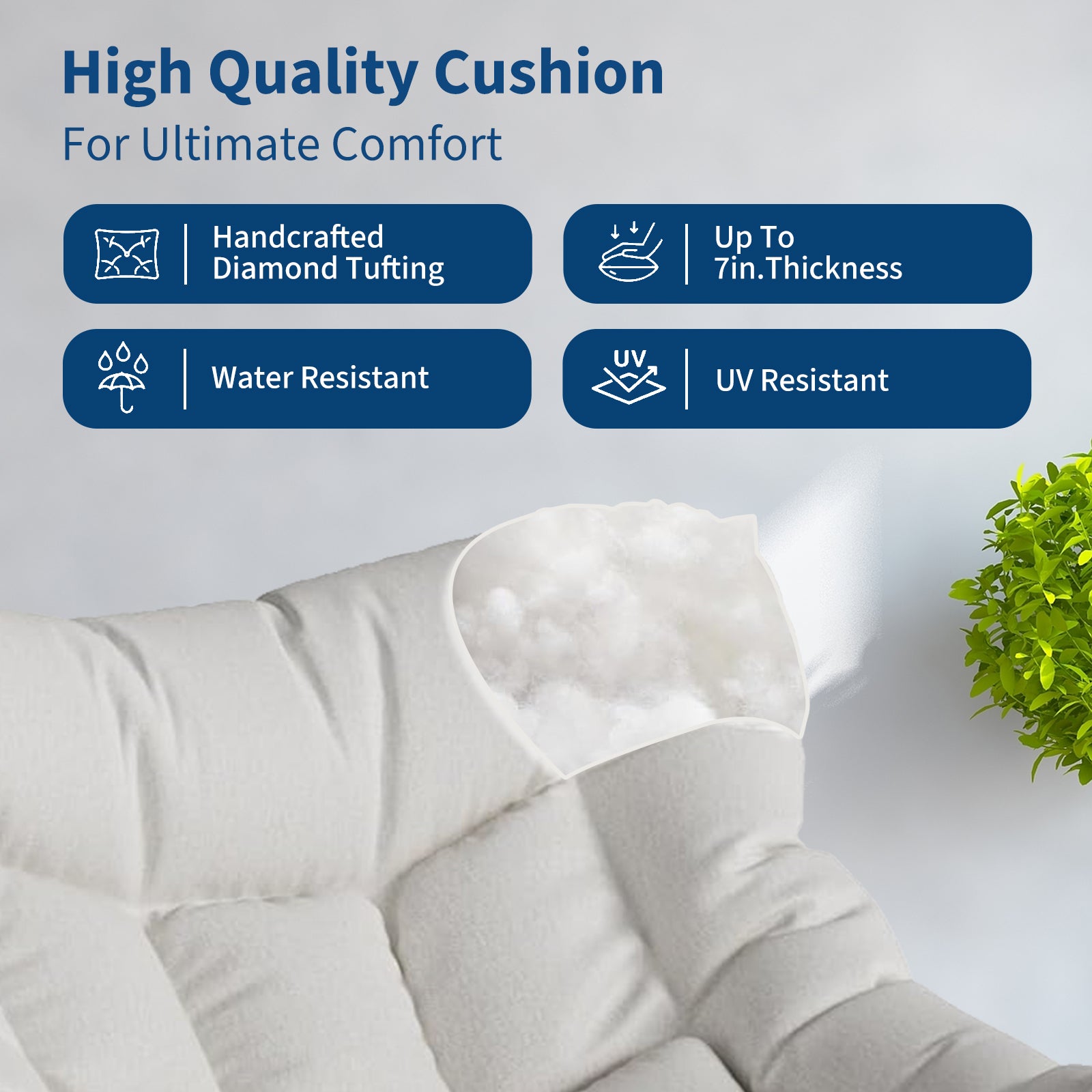 Garvee Silla Mecedora de Patio Grand con Reposapiés Acero Resistente Cojín Cómodo para Balcón y Porche