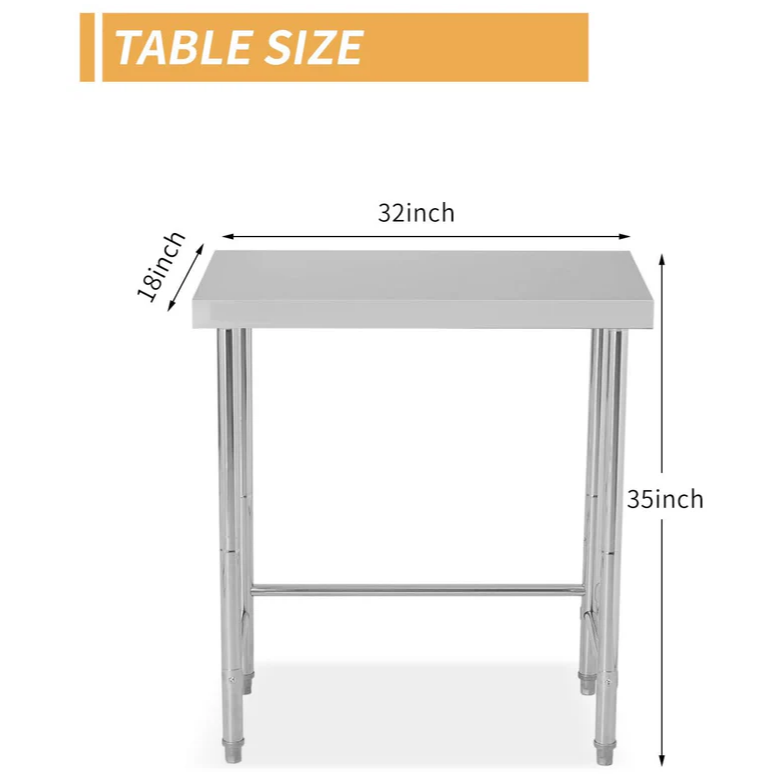 Garvee Mesa de Acero Inoxidable 45,72×81,28cm Mesa de Trabajo Comercial Diseño Abierto Resistente al Clima Patas Estacionarias o Ruedas
