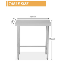 Garvee Mesa de Acero Inoxidable 45,72×81,28cm Mesa de Trabajo Comercial Diseño Abierto Resistente al Clima Patas Estacionarias o Ruedas
