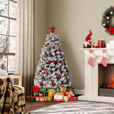 Garvee Árbol De Navidad Artificial 135cm Con 150 LED, Efecto Nieve, PE Y PVC, Base Metálica Antideslizante Para Interior Y Exterior - Con Copos de Nieve