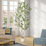 Garvee Árbol Artificial de Eucalipto 213 cm Hojas Plata Maceta Negra Flexible Decoración Interior Hogar y Oficina - Black Pot | Silver Dollar Leaves