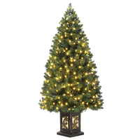 Garvee árbol de Navidad artificial de 145 cm con 300 luces LED cálidas blancas, 8 modos, maceta retro iluminada, para familia, oficina, pasillos, verde y nevado