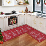 Garvee Set de alfombrillas de cocina navideñas antideslizantes imitación de caña con diseño festivo de muñeco de nieve y árbol