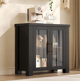 Garvee Buffet Cabinet Compacto de 2 Puertas para Almacenamiento de Vajilla en Comedor y Cocina Negro - Negro